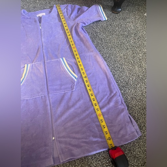 New Stan Herman Purple Zip Up Short Sleeve Robe Gown With Pockets M - Picture 8 of 14
